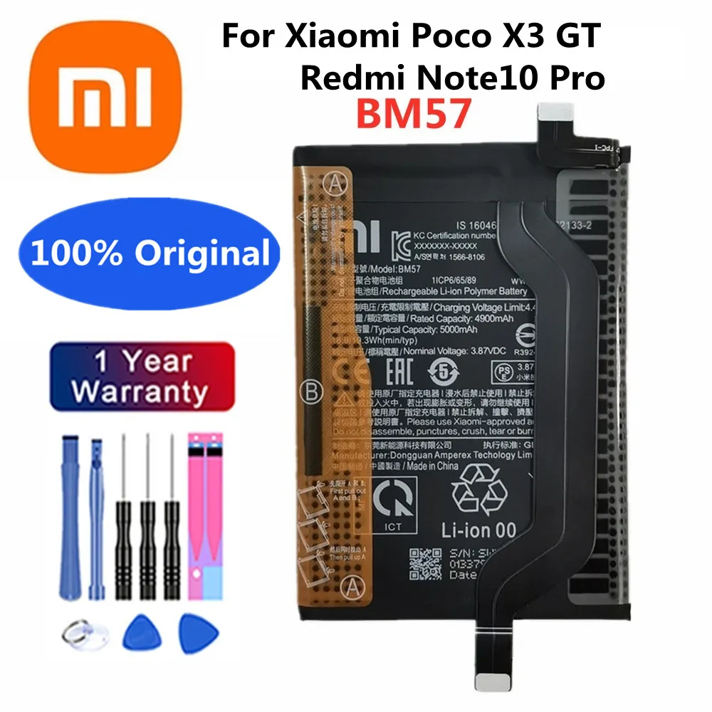 Высококачественный 100% Оригинальный Аккумулятор Xiao Mi BM57 Для Xiaomi Poco X3 GT/Redmi Note10 Pro 5000mAh Аккумуляторы Для Телефонов Bateria
