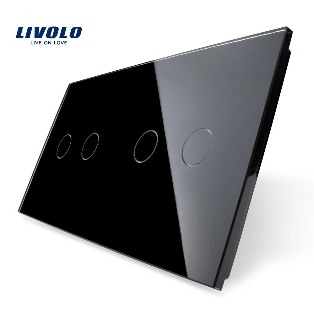 Livolo Luxury Pearl Black, 151 мм*80 мм, Стандарт ЕС, Двойная стеклянная панель, LUV VL-C7-C2 /C2-12