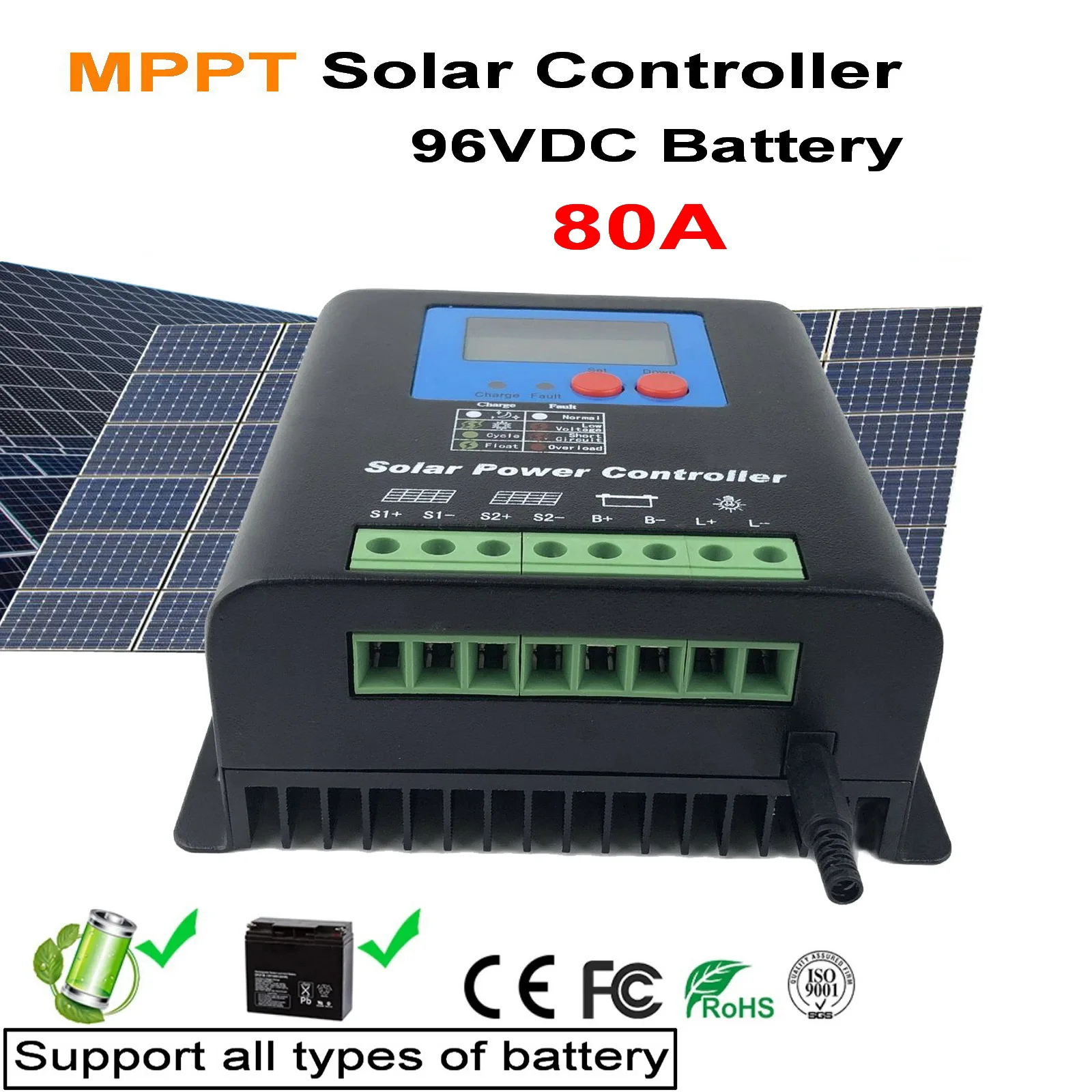 MPPT Контроллер Заряда Солнечной Батареи 96V 110v 80A Контроллер солнечной энергии 96Vdc all type Battery Regulator ЖК-дисплей для r solar pan