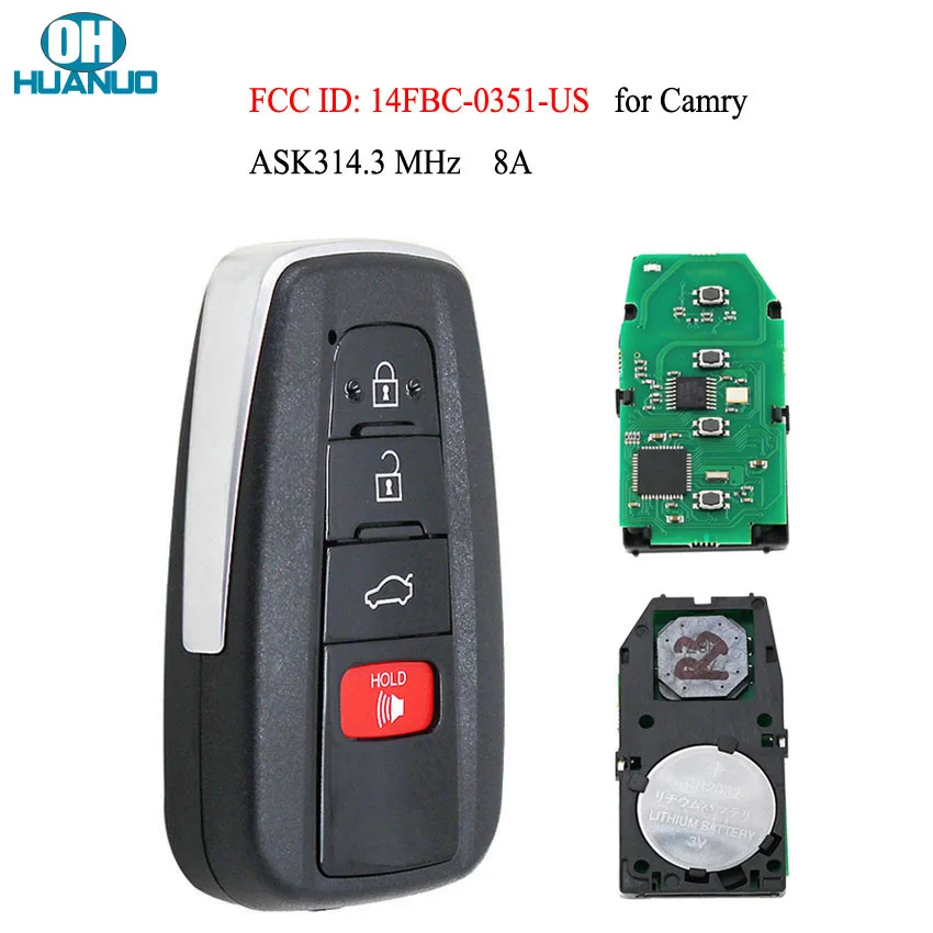 3 + 1/4 кнопки ASK314.3MHz Smart Remote Key 8A чип FCC ID: 14FBC-0351-US Подходит для модели Camry 2018-2019