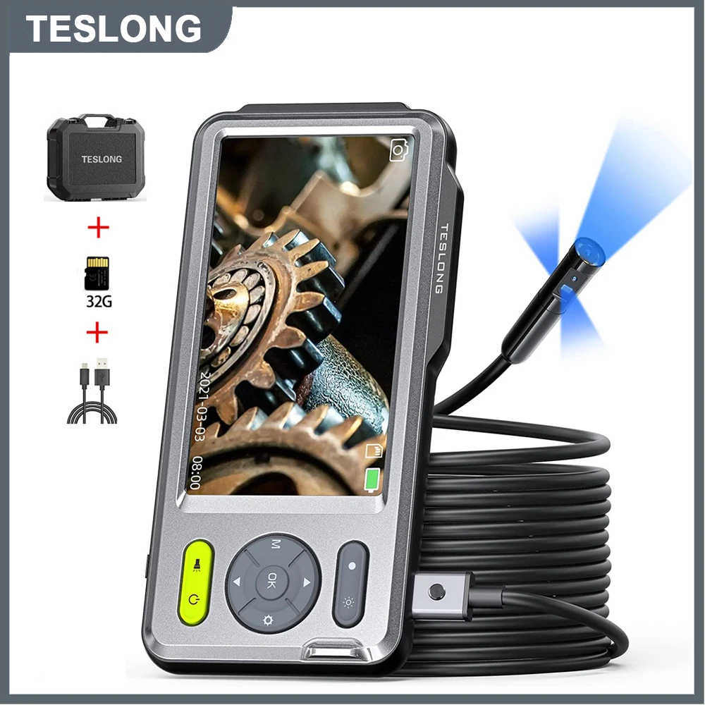 TESLONG 5,0-дюймовый IPS-экран 7,9 мм Трехобъективный промышленный эндоскоп Камера 1080P Инспекционный Бороскоп для автомобилей