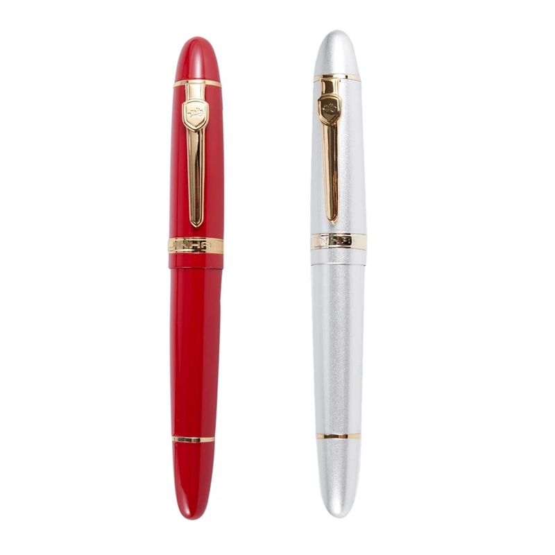2X JINHAO 159 18KGP Перьевая ручка средней ширины 0,7 мм, бесплатная офисная перьевая ручка В коробке, красная и серебристая