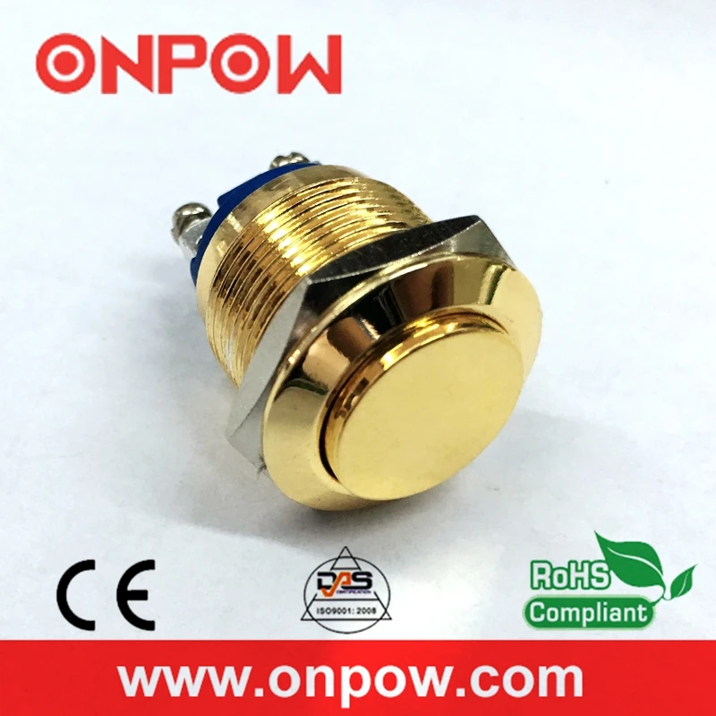 ONPOW 19 мм Высокий круглый IP65 Водонепроницаемый Мгновенный позолоченный латунный антивандальный кнопочный переключатель (GQ19H-10/G) CE, ROHS