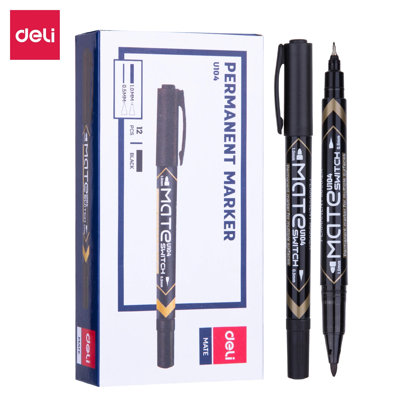 Перманентные маркеры DELI, ручка с двойным наконечником, 0,5 мм / 1 мм, Черный, синий, красный, Водонепроницаемые, быстросохнущие Канцелярские принадлежности, Перманентные маркеры для вывесок