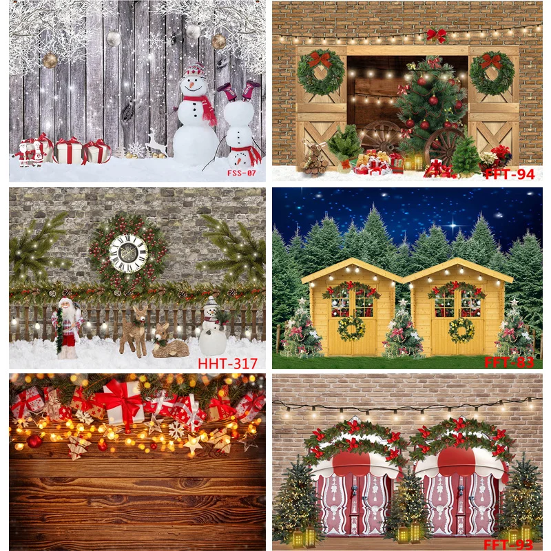 Рождественские фоны для фотосъемки SHENGYONGBAO Снеговик и сосны Лесная гирлянда Фон для фотостудии FSS-114