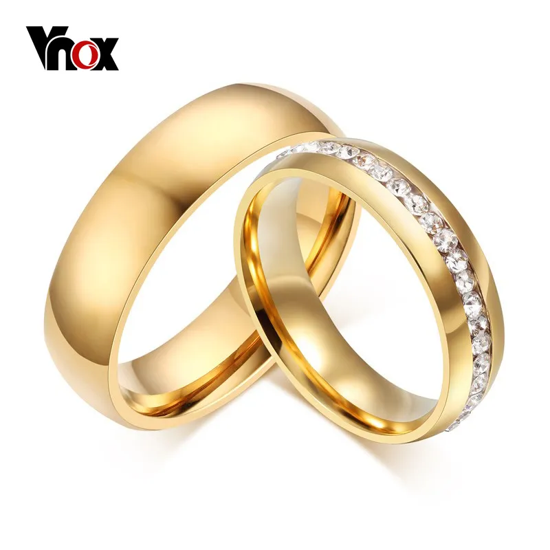 Обручальные кольца золотого цвета Vnox, кольцо для женщин, мужские ювелирные изделия, обручальное кольцо из нержавеющей стали, подарок на годовщину пары, Потрясающая цена