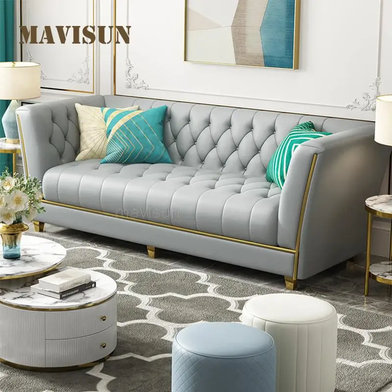 Комбинация диванов из натуральной кожи Для гостиной в больших и малых квартирах Диван в скандинавском стиле, современное длинное кресло-кровать, трехместный диван Love-Seat