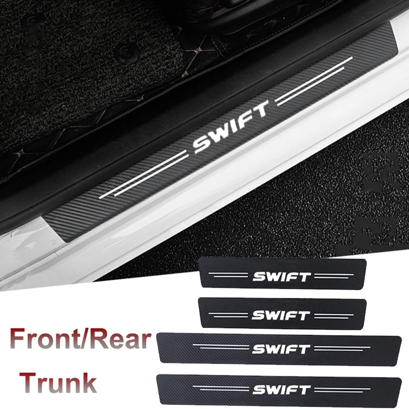 Наклейка против ударов на пороге автомобиля из углеродного волокна, потертость, царапина для Suzuki SWIFT, логотип, наклейки с защитной полосой на порог багажника автомобиля