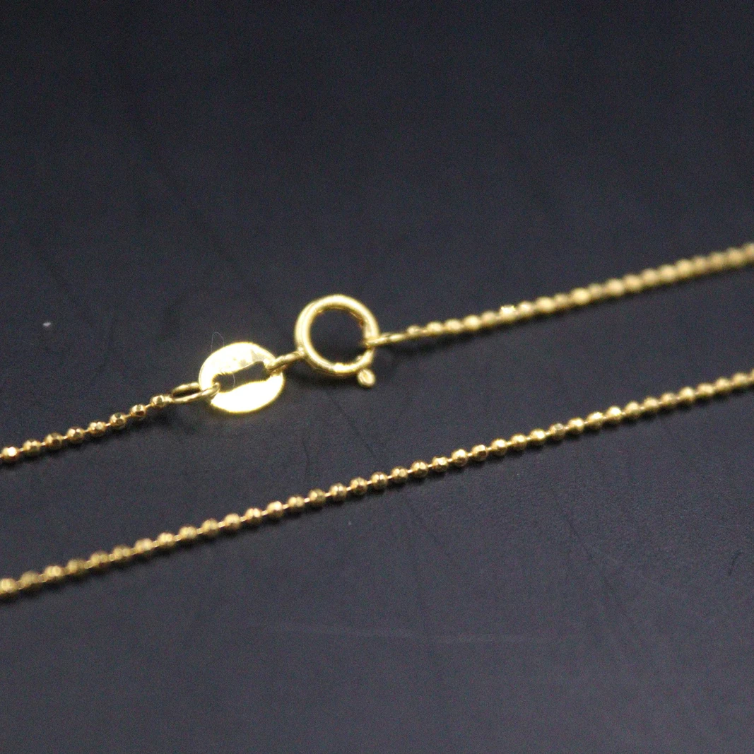Цепочка из настоящего желтого золота 18 карат для женщин, ожерелье из резного бисера диаметром 1 мм, 45 см/17,7 дюйма, марка Au750