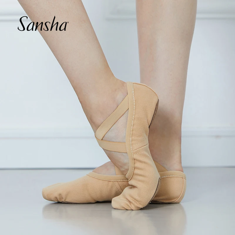 Балетные туфли Sansha для взрослых, Эластичный ремешок из эластичного полотна со шнурком, Балетные тапочки для девочек, Женская Мужская Танцевальная обувь M007