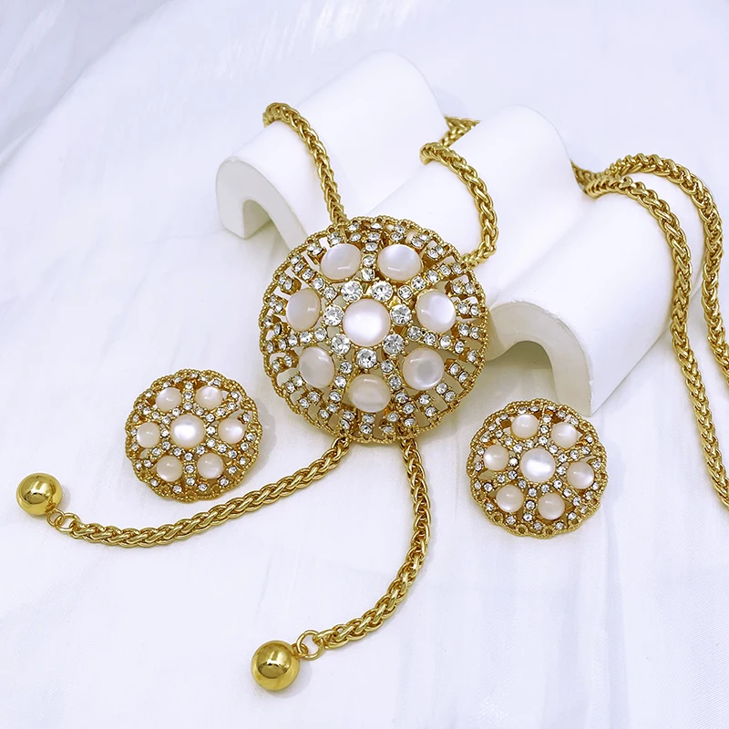 Свитер, ожерелье на длинной цепочке, набор сережек для женщин, Элегантный Набор украшений с белым опалом, аксессуары для свадебной вечеринки регулируемой длины