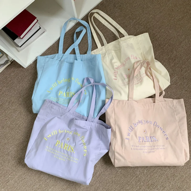 Холщовая сумка через плечо большой емкости, женская модная простая сумка с буквенной вышивкой, удобные сумки для покупок для пригородных поездок, студентов