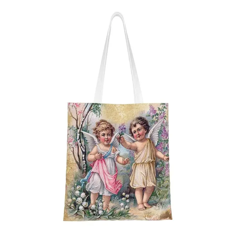 Изготовленные на заказ холщовые сумки Victorian Angel для покупок, женские моющиеся сумки для покупок, винтажные сумки для покупок Angel Tote