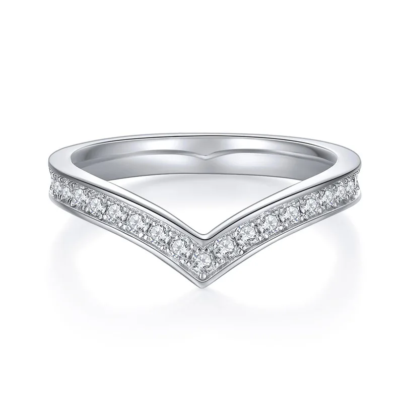 Серебряное кольцо Fashion Eternity с V-образным блеском из муассанита S925 Spark для женщин, свадебные украшения