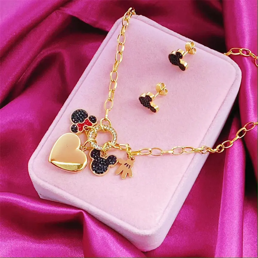 Мультяшные серьги-гвоздики Kawaii Mouse Из Титана, инкрустированные Цирконом из нержавеющей стали, Цвет Розового золота, модные Женские украшения