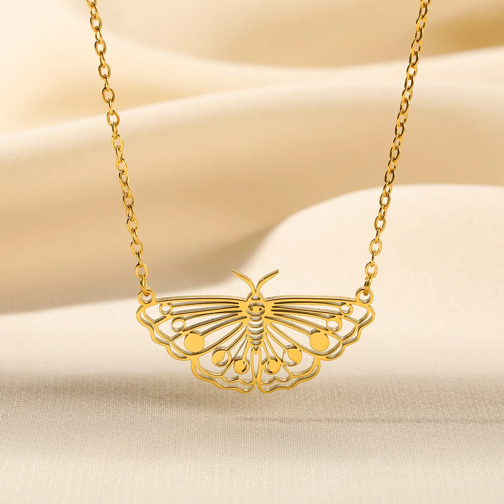 Ожерелье с веерообразной бабочкой, Полый Мотылек, насекомое, животное, Цепочка из нержавеющей стали для женщин, Трендовое изысканное богемное ожерелье, ювелирные изделия