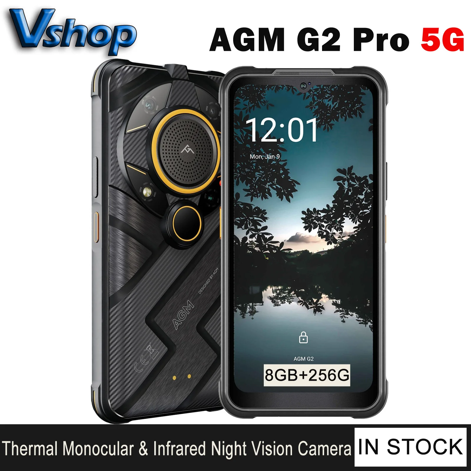 AGM G2 Pro 5G Прочный Телефон С Тепловым Монокуляром и Инфракрасной Камерой Ночного Видения 8 ГБ + 256 ГБ 7000 мАч Qualcomm QCM6490 NFC Мобильный Телефон