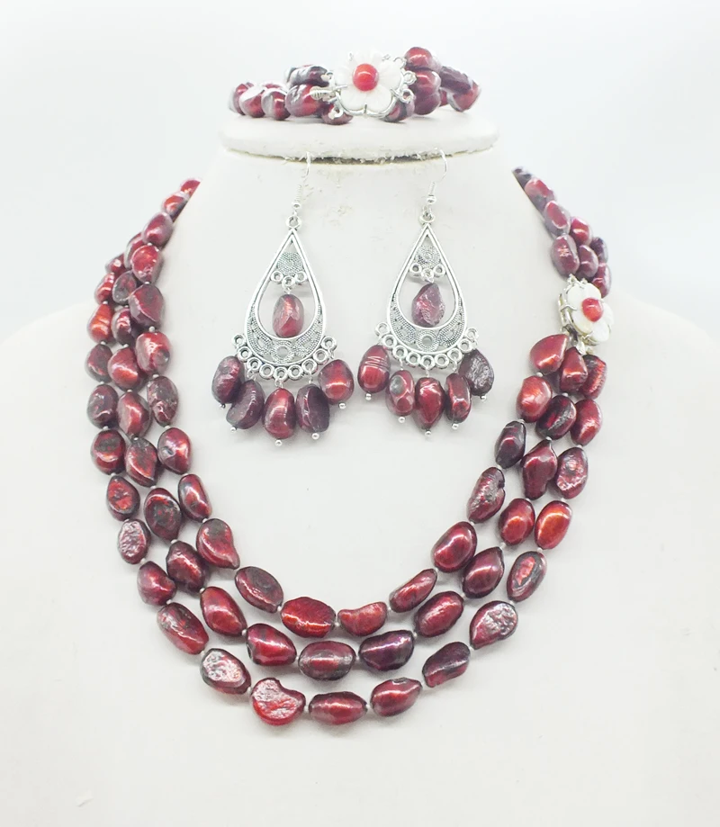 жемчужное ожерелье подружки невесты, красное вино, жемчуг барокко, многожильное жемчужное ожерелье,