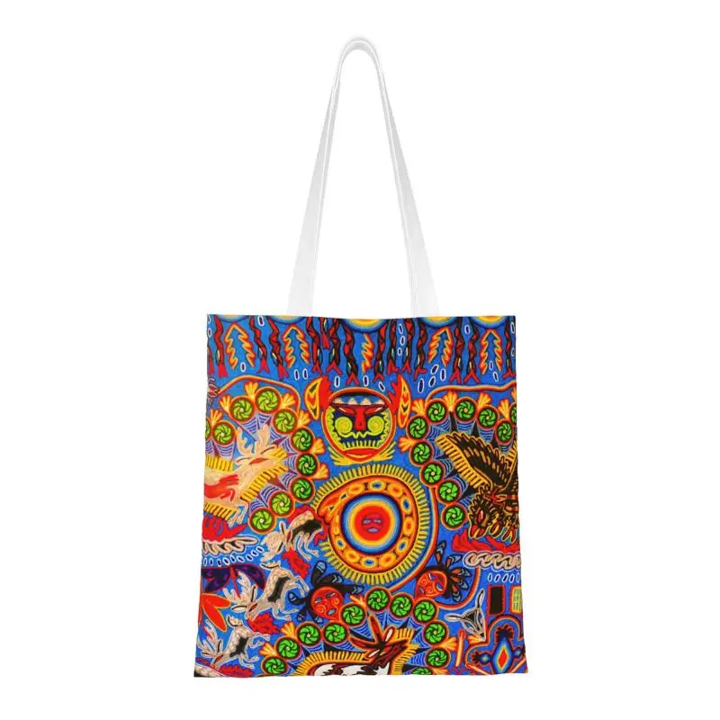 Изготовленная на заказ Мексиканская красочная холщовая хозяйственная сумка Huichol, женские портативные сумки для покупок с продуктами
