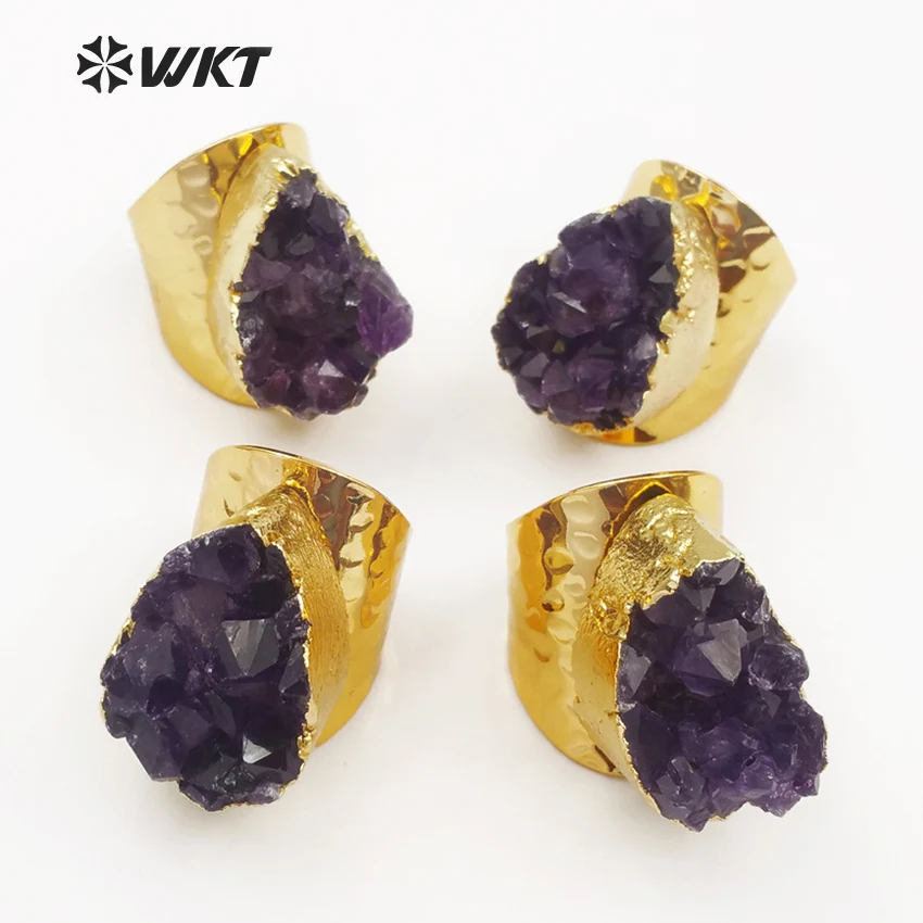 WT-R102 WKT Эксклюзив! оптовая продажа 10 шт./лот, женские кольца с фиолетовым камнем, регулируемый яркий цвет, кольцо большого размера, ювелирные изделия в классическом стиле