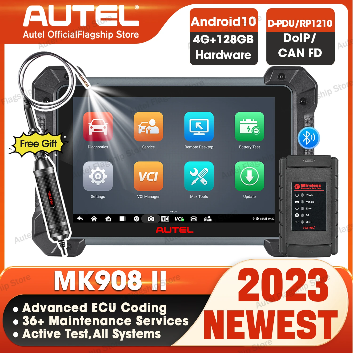 2023 Автомобильный Диагностический инструмент Autel MaxiCOM MK908 II С усовершенствованным кодированием ECU, двунаправленным сканером, обновлено 36+ сервисов MK908