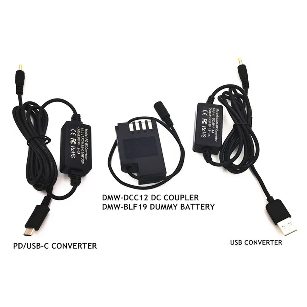 USB-Кабель Power Bank + Конвертер USB-C PD + BLF19E Фиктивный Аккумулятор DMW DCC12 Соединитель для Panasonic Lumix DMC-GH3 DMC-GH4 GH5 GH4 GH5s