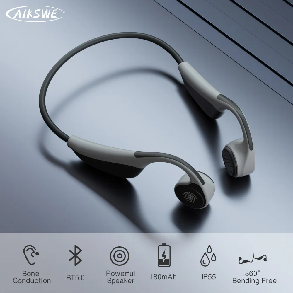 Наушники AIKSWE с костной проводимостью, беспроводная спортивная гарнитура Bluetooth, наушники с сенсорным управлением, стерео HD, громкая связь для бега