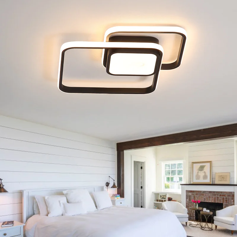 Современная люстра для спальни, черно-белая Квадратная потолочная подвесная лампа для столовой, кухни, фойе, внутреннее освещение с дистанционной регулировкой яркости