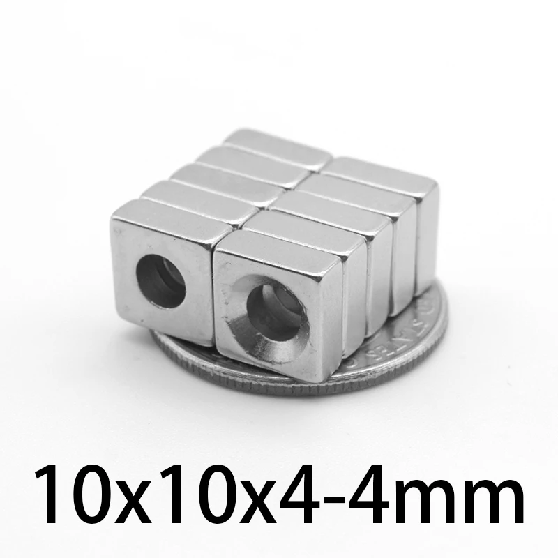 10-100 шт 10x10x4mm отверстие 4 мм редкоземельные неодимовые магниты с мощным магнитом в упаковке 10*10*4- блок 4 мм