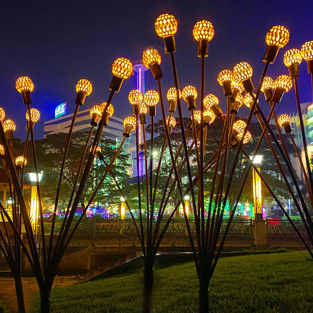 6/10 светодиодных солнечных садовых фейерверков Firefly Lights Наружные Водонепроницаемые светодиодные Новогодние Рождественские украшения для газона и заземления