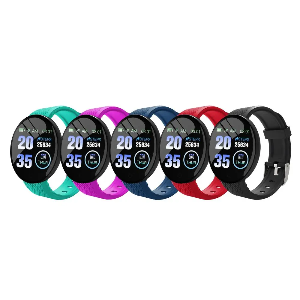 Смарт-браслет D18 с цветным круглым экраном 1,3 дюйма, монитор сердечного ритма, шагомер, фитнес-трекер, спортивные смарт-часы для мужчин и женщин