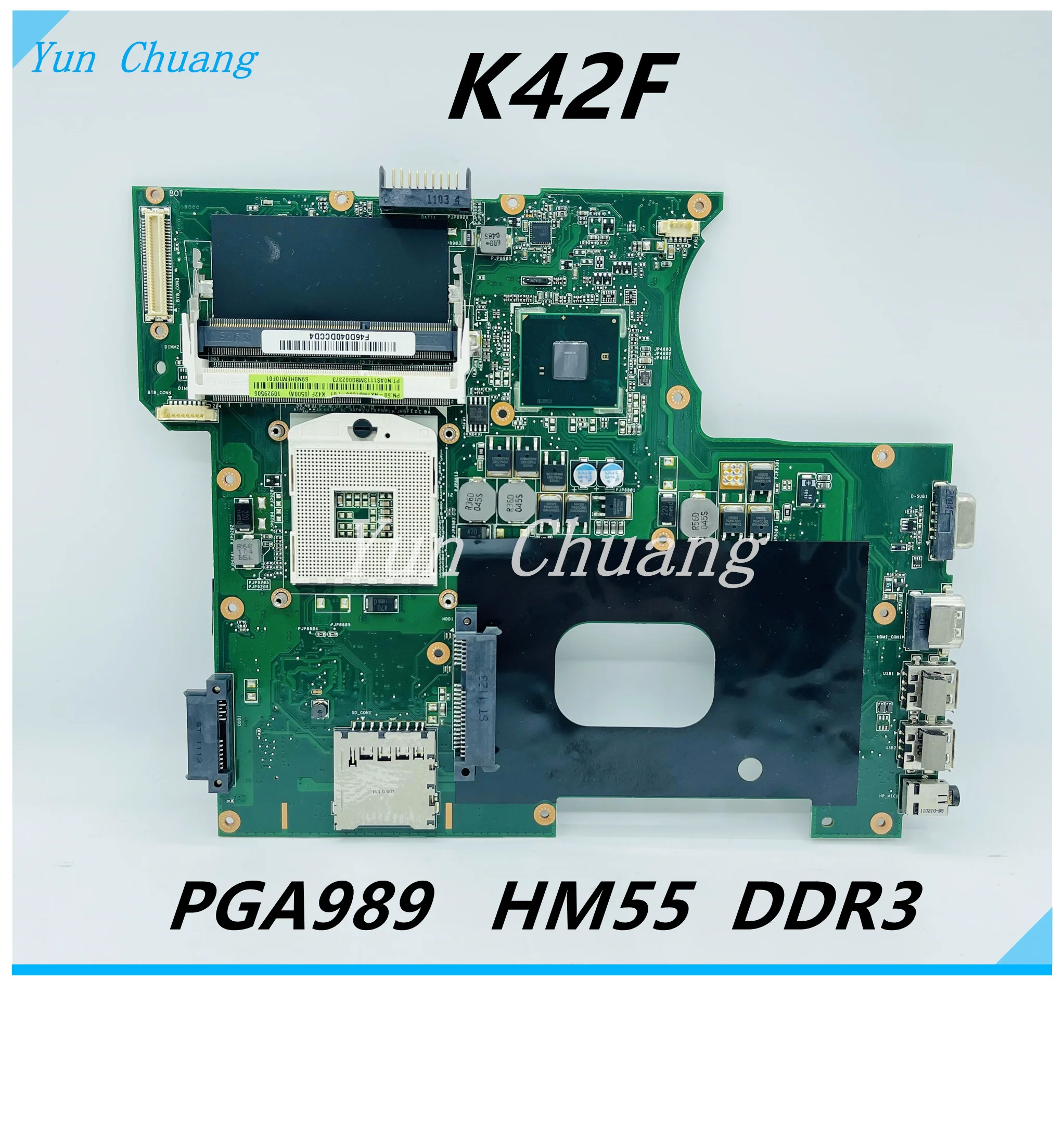 Материнская плата K42F Rev /3.0/3.2/3.3 Для Asus K42F P42F X42F A42F материнская плата ноутбука K42F Материнская плата HM55 PGA989 DDR3 тест В порядке