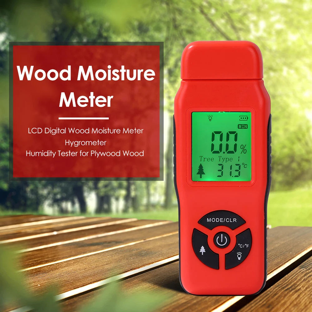 Цифровой измеритель влажности древесины ЖК-дисплей с подсветкой, тестер влажности древесины, датчик влажности и температуры, выбираемый тип древесины