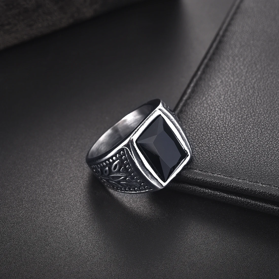 Мужское кольцо в стиле панкбой в ретро-стиле с желанным рисунком, черный кристалл, кольцо серебряного цвета для мужской вечеринки, размер ювелирных изделий 7-12