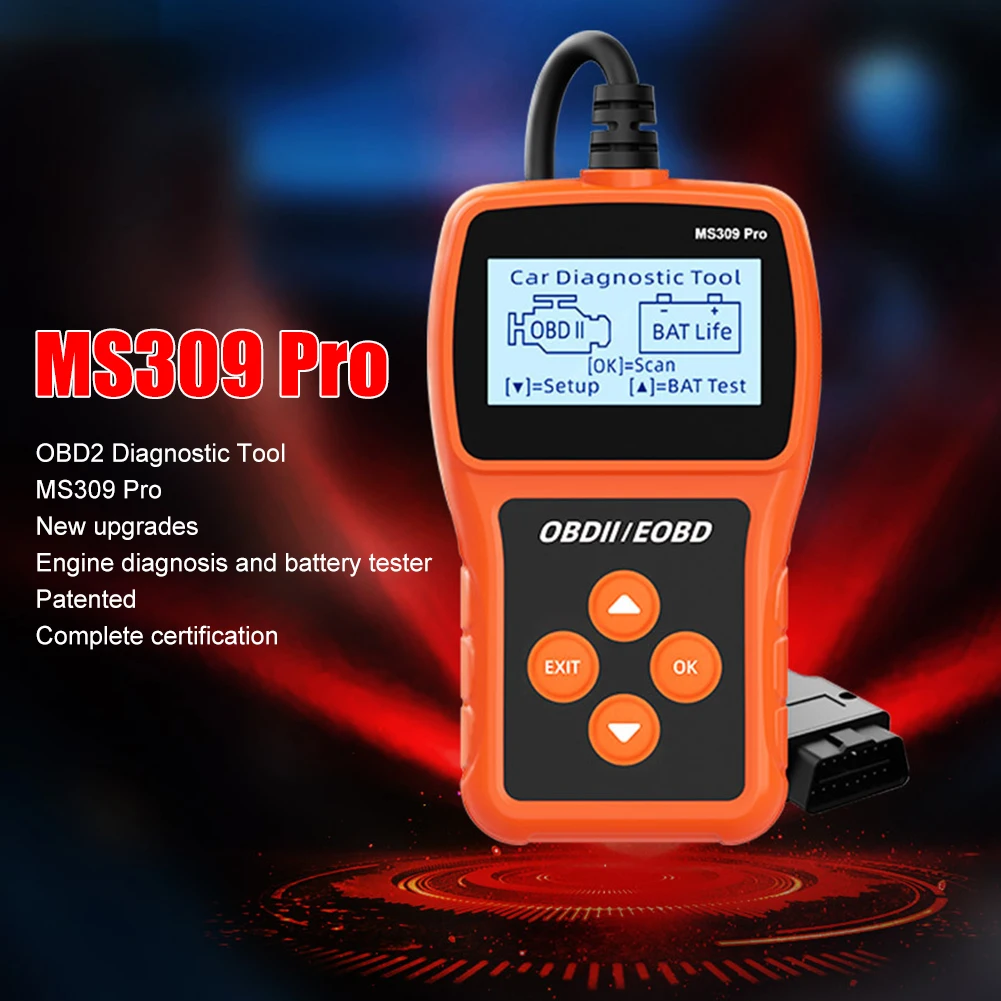 MS309PRO OBD2 Сканер Диагностический инструмент Тестер батареи Считыватель кода неисправности автомобиля Автомобильный Тестер двигателя Анализатор 2.4 