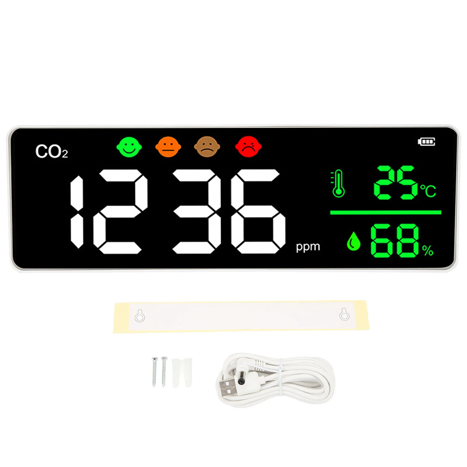 Монитор качества воздуха со светодиодным экраном, функция калибровки детектора концентрации CO2 для использования внутри помещений