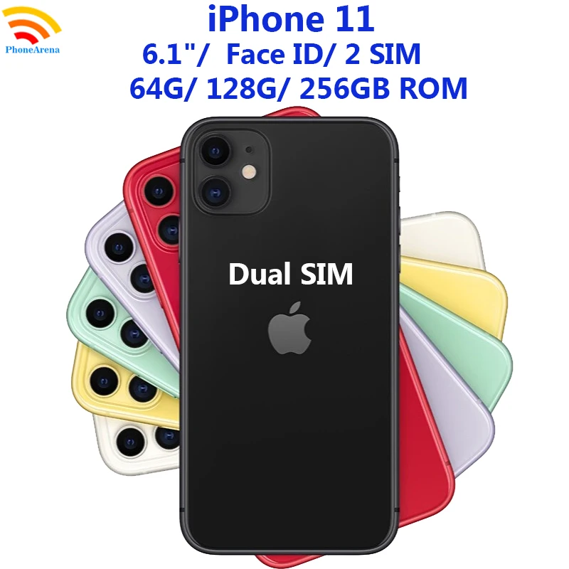 Apple iPhone 11 Dual Sim 2 Sim iPhone11 64 ГБ 128 ГБ 256 ГБ 6,1 ' Оригинальный Retina IPS LCD Face ID NFC Разблокирован 4G LTE