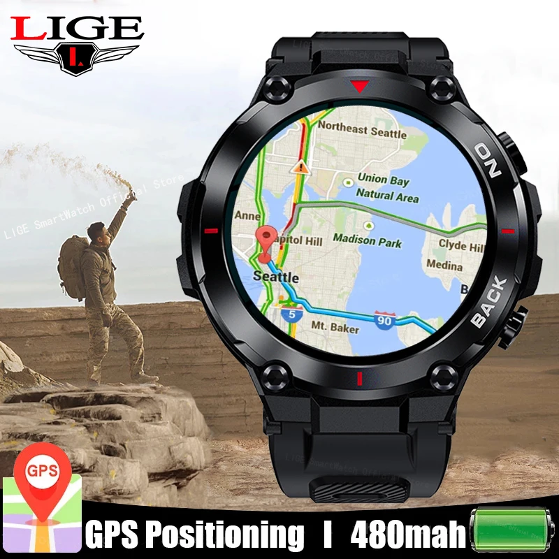 Новые смарт-часы LIGE GPS для мужчин, для занятий спортом на открытом воздухе, фитнес-браслет, часы для измерения артериального давления, водонепроницаемые смарт-часы IP68 для Android IOS