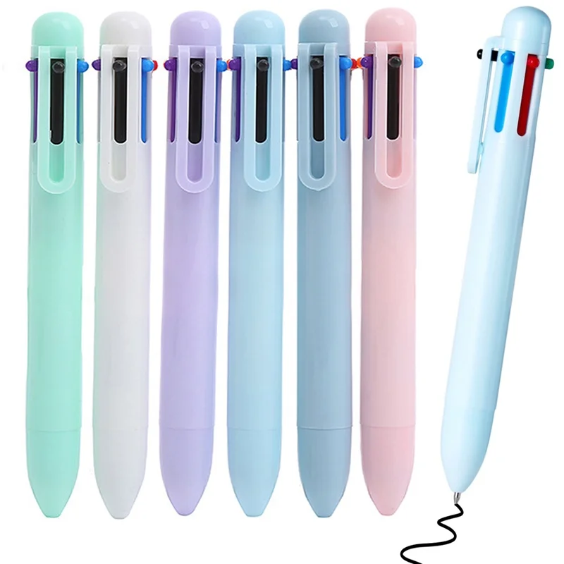 6 цветов в 1, креативная шариковая ручка Macaron, 0,5 мм, Студенческая многоцветная ручка для печати, письменные принадлежности
