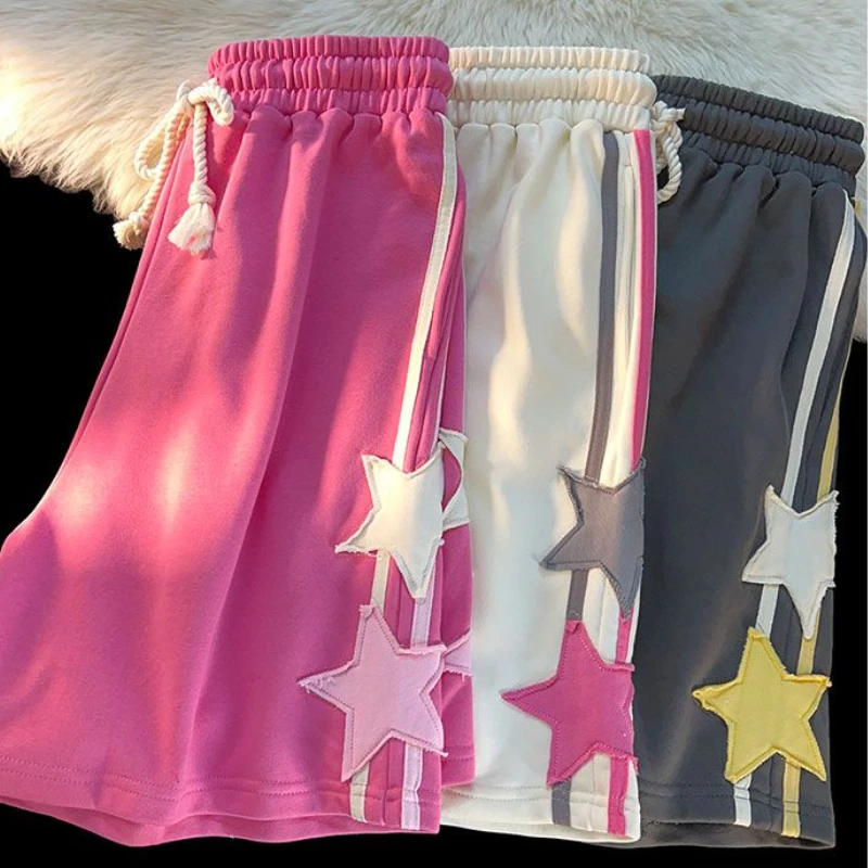 Американские ретро полосатые шорты со звездами, женские летние модные пятиточечные брюки с высокой талией, женские повседневные универсальные байкерские шорты Y2k