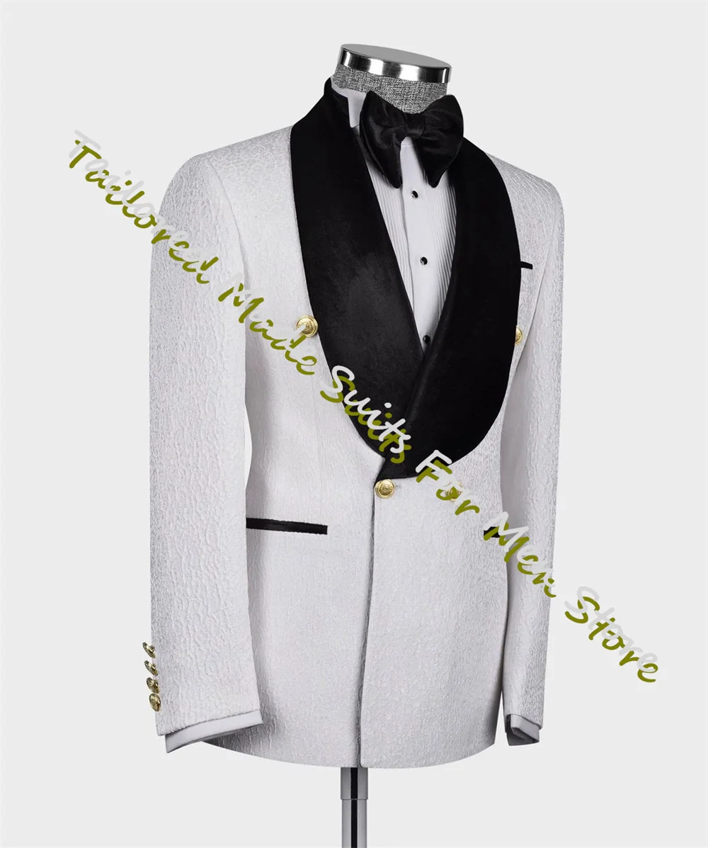Элегантный костюм жениха Брюки и пиджак Свадебная официальная одежда 2 предмета Двубортные мужские костюмы на двух пуговицах Белый костюм