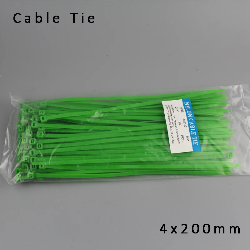 Кабельные стяжки красивого зеленого цвета Красочные 100 шт./лот 4x200 мм красочные нейлоновые кабельные стяжки 3,6 мм самоблокирующегося типа