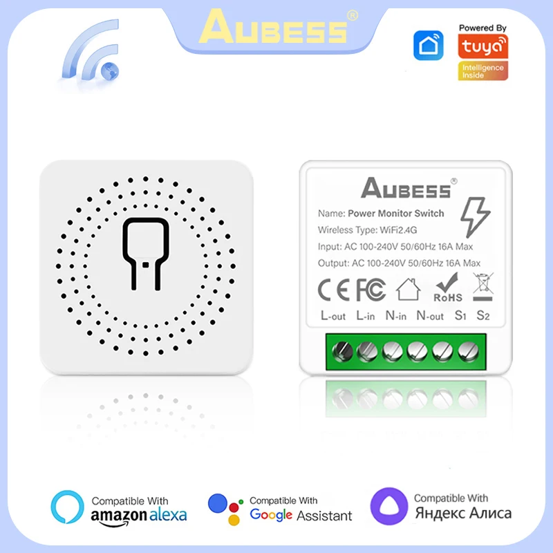 Aubess Smart Switch Wifi Power Monitor Switch 16A с двусторонним управлением DIY Breaker Поддержка 