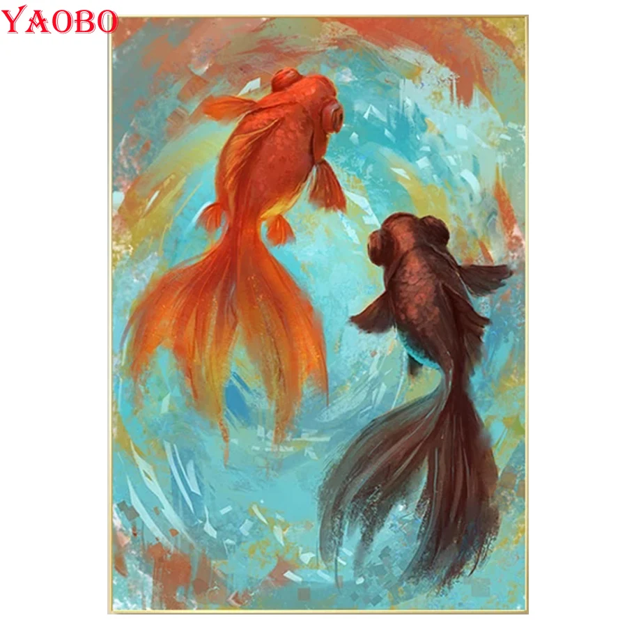 5D DIY Алмазная живопись Животное золотая рыбка, Квадратная вышивка, Стразы, Вышивка крестом, Мозаичный подарок в новом китайском стиле