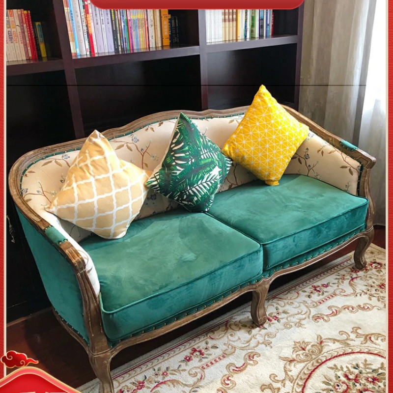 деревенский свет, роскошь, простая ткань из массива дерева, европейский стиль ретро, одноместная и двухместная гостиная, небольшой домашний комбинированный диван