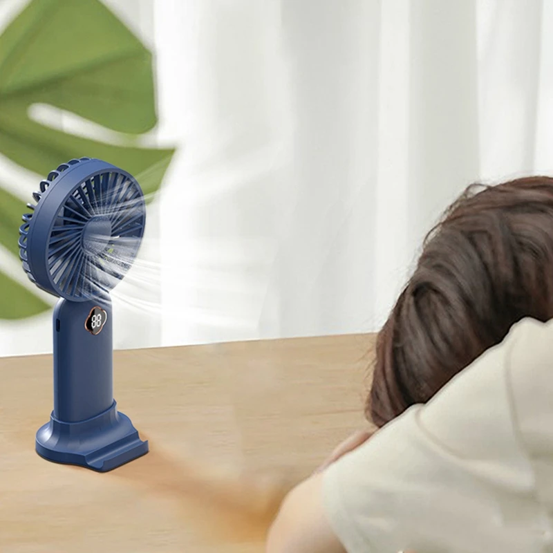 Портативный Ручной вентилятор, USB Мини-вентилятор, перезаряжаемый цифровой дисплей, Ленивый Вентилятор-охладитель воздуха для домашнего офиса на открытом воздухе-Синий