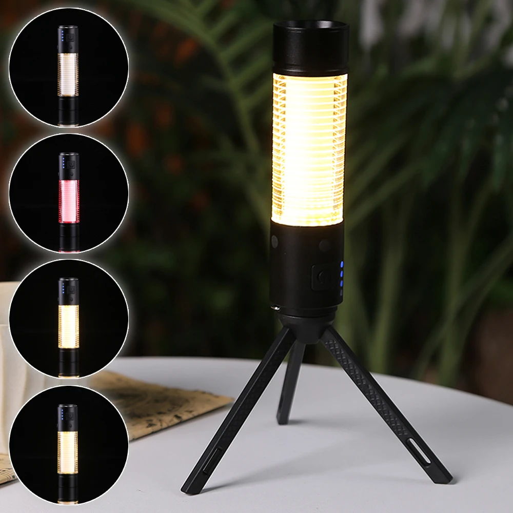 Портативные походные фонари Масштабируемый светодиодный фонарик USB Перезаряжаемый Походный фонарь со штативом 6 режимов Магнитный подвесной светильник для палатки