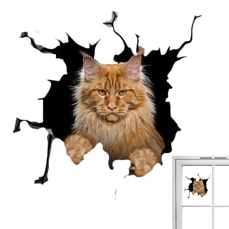 Наклейка для автомобиля с кошкой 3D Наклейки Наклейки для кошек Наклейка для растрескивания автомобиля с кошкой Водонепроницаемое покрытие для царапин на двери, окне автомобиля, Цепляющееся за бампер