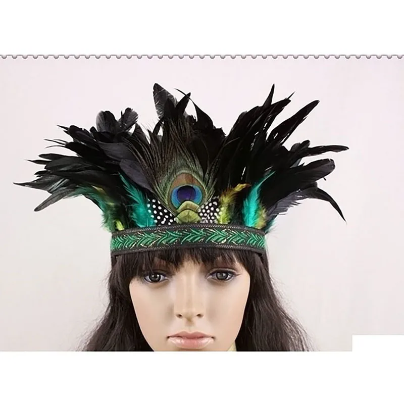 1 шт. Красочный карнавальный головной убор из перьев, оригинальный индийский головной убор/повязка на голову из перьев/ аксессуары для волос из перьев