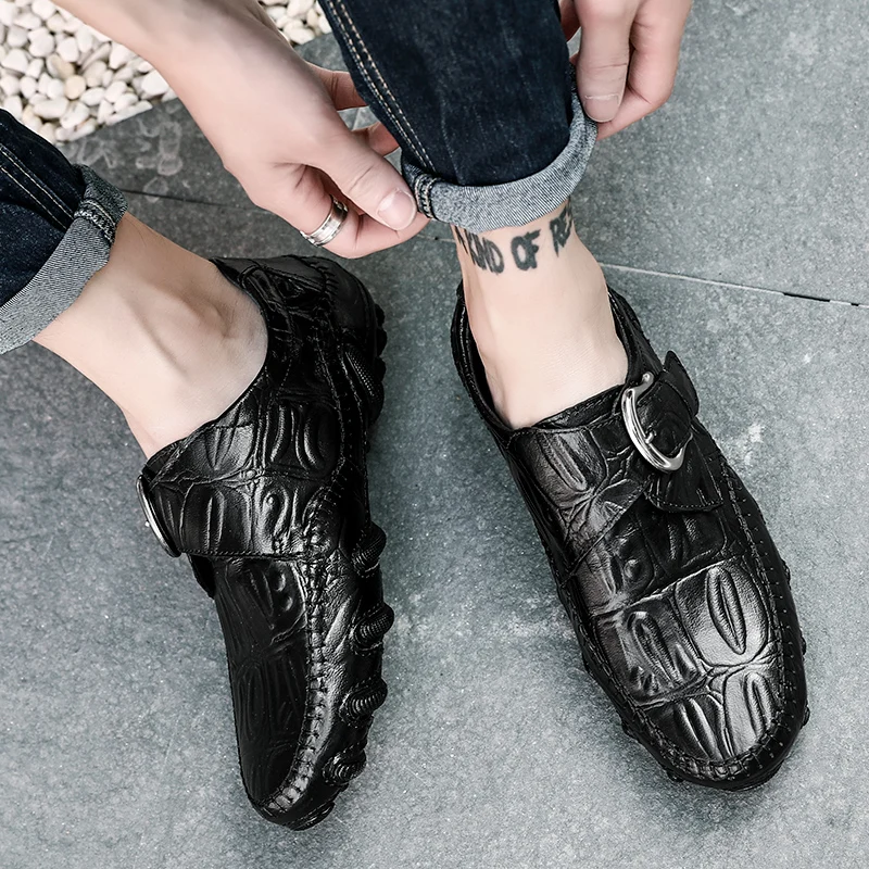 Мужская повседневная обувь с рисунком крокодиловой кожи, роскошные брендовые мужские лоферы на плоской подошве из натуральной кожи, высококачественные Модные кроссовки Monk Shoes
